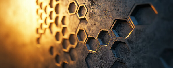 Poster - Hexagonal mesh texture on textured wall with warm lighting for architectural design