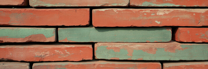 Aufkleber - Rustic red and green brick wall with horizontal stripes for architectural design