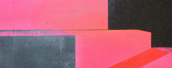 Poster - Abstract geometric wall texture with hot pink, grey, and black color blocks