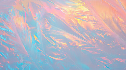 Poster - Iridescent feather texture background with light pastel colors for creative design