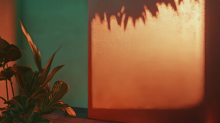 Aufkleber - Iridescent copper and bronze wall texture with plant shadows for interior design inspiration