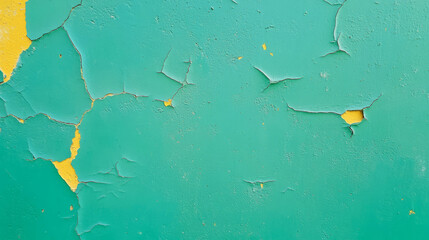 Poster - Iridescent green and yellow peeling wall texture for artistic design