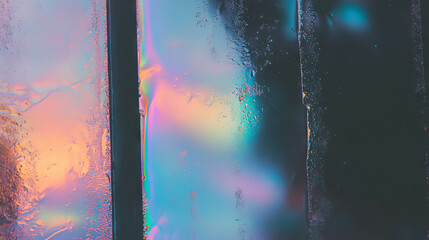 Poster - Iridescent oil slick wall texture with dark accents for abstract design