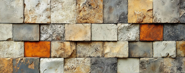Poster - Rustic stone wall texture with irregular square grid for architectural design