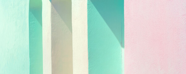 Poster - Pastel lavender, mint, and cream wall texture with soft shadows for artistic design