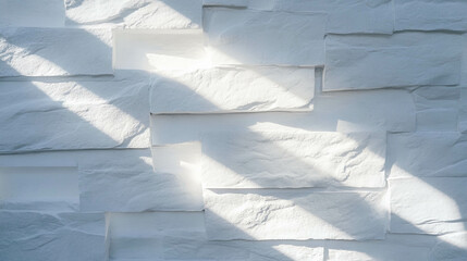 Poster - Modern light grey brick wall with white neon highlights for interior design