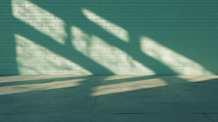 Poster - Light grey brick wall with dramatic shadows and luminous white neon accents