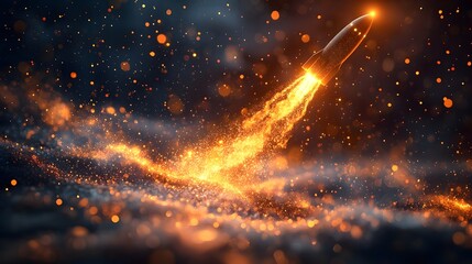 Poster - Ambitious Rocket Launch Illuminating the Night Sky with Fiery Trails of Success   Representing the drive momentum and potential of business endeavors and new opportunities