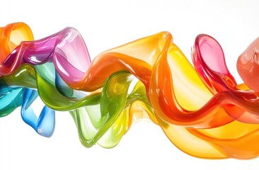 Fototapete - Colorful, flowing, translucent ribbons on white.