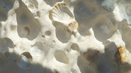Poster - Natural limestone texture with fossilized shells – creative background for design