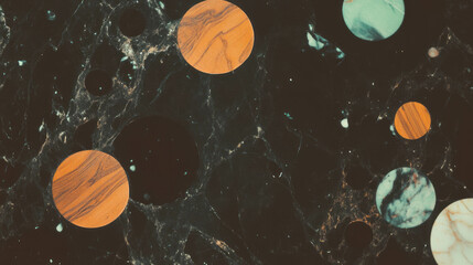 Poster - Abstract composition with marble texture and wooden circles for modern design