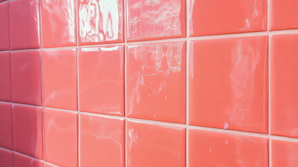 Poster - Matte pink tiles with white grout for interior design