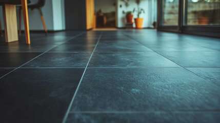 Poster - Modern interior design featuring matte slate ceramic tile flooring