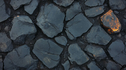 Poster - Natural stone wall texture with varied large and small weathered rocks