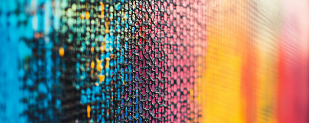 Poster - Vibrant multicolored plastic mesh texture for creative design