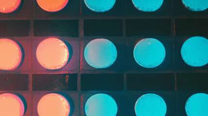 Poster - Geometric design with smooth dark brick pattern and blue neon lights