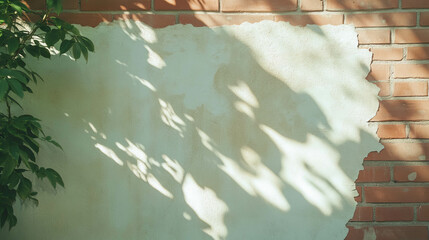 Aufkleber - Texture of old brick wall with white peeling stucco and leaf shadows