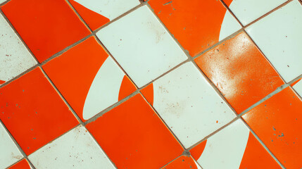 Poster - Abstract orange and white tiled wall texture for interior design and decor