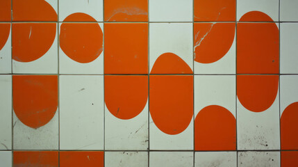 Poster - Abstract orange and white tiled wall texture for creative design