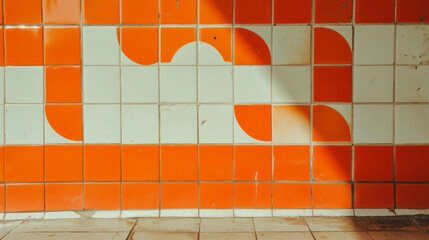 Poster - Vibrant abstract orange and white tiled wall design for architectural decoration