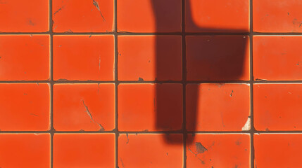 Poster - Orange penny tiles with dark grout texture and shadow pattern for interior design