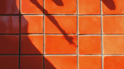 Poster - Bright orange penny tiles with dark grout for interior design and home decor