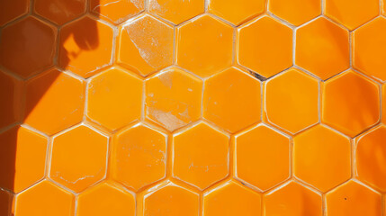Poster - Vibrant orange penny tiles with dark grout - interior design and decoration concept