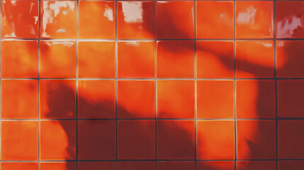 Poster - Vibrant orange tile texture with dark grout for interior design and decoration