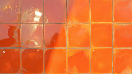 Poster - Vibrant orange tile texture with unique painted patterns for artistic design