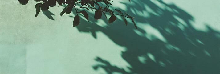 Poster - Subtle pale green wall with leaf shadows for art and decor inspiration