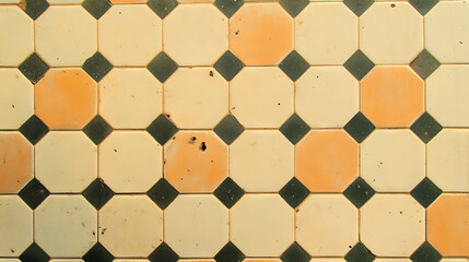Poster - Geometric patterned beige and dark brown tile texture for interior design and architecture projects
