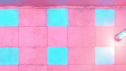 Poster - Modern art pattern: pink concrete wall with vibrant blue neon check for creative design