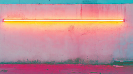 Poster - Vibrant pink concrete wall with yellow neon light for modern interior design
