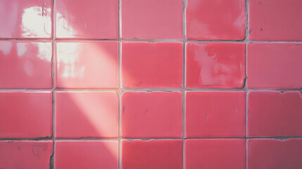 Poster - Vibrant pink tiles with textured wallpaper background for interior design inspiration
