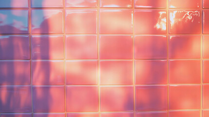 Poster - Elegant pink tile wall texture with subtle patterned shadows