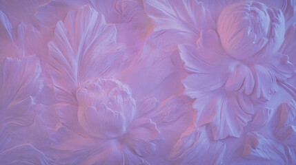 Poster - Lavender flora carving on plaster wall for elegant interior design