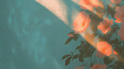 Poster - Abstract plaster wall with painted floral patterns and soft light