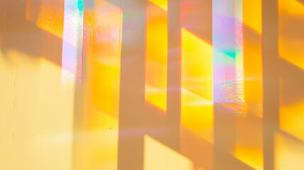 Poster - Vibrant prismatic yellow wall with rainbow light effects for creative design