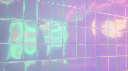 Poster - Vibrant purple tiled wall with green neon glow for modern interior design