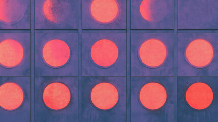 Poster - Vibrant purple tiled wall with red neon circle pattern for creative design