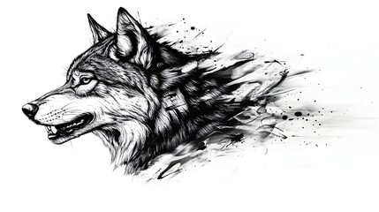  Ferocious Monochrome Wolf with Dramatic Ink Splash Effect