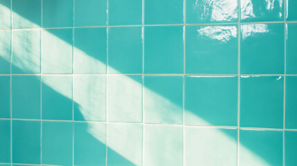Poster - Teal tile wall texture with white grout for interior design and decor inspiration