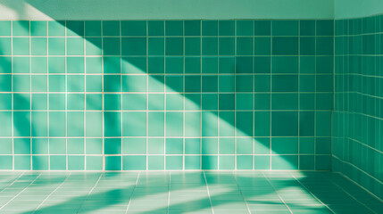 Poster - Elevated teal tile texture with white grout in sunlit space for interior design