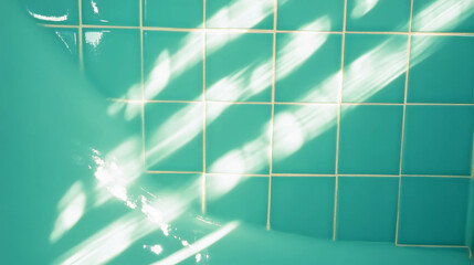 Poster - Sunlit raised teal tiles with white grout for interior design background
