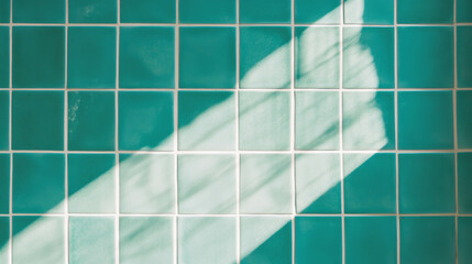 Poster - Sunlit teal tile texture with white grout for interior design and decoration concepts