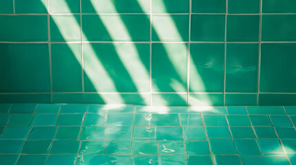 Poster - Sunlit teal tile texture with white grout - ideal for interior design and decor inspiration