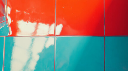 Poster - Vibrant red and blue vinyl wall texture with chrome detail for modern design