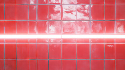 Poster - Contemporary neon art with red tiled wall design for modern interiors
