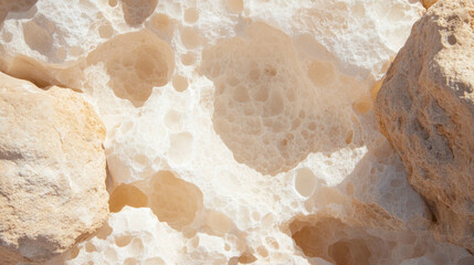 Poster - Textured surface of rough beige limestone with natural porosity