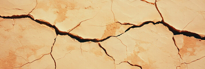 Aufkleber - Texture of rough beige plaster with deep cracks for artistic background or design
